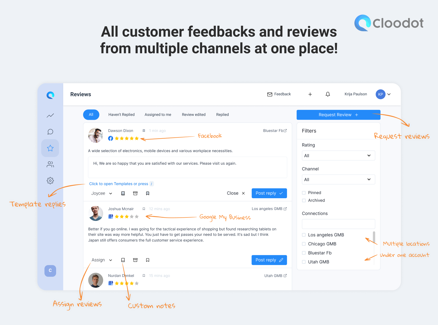 All customer feedbacks and reviews from multiple channels at one place!