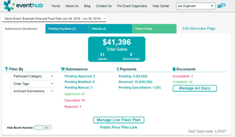 Events Locker Software - Order Dashboard