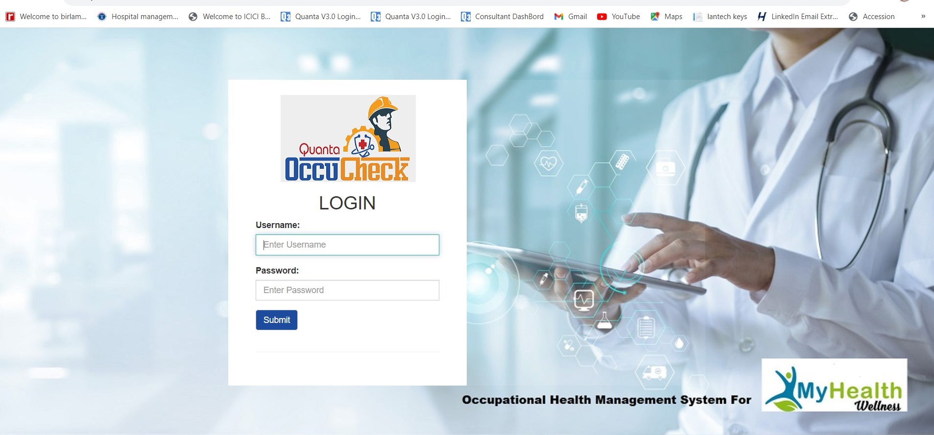 Quanta OccuCheck, Occupational Health Management System, Quanta OccuCheck is specially designed for Industrial Health. It is Cloud Based model, as well as for big installation, we can give Quanta Occucheck on premises model too. 