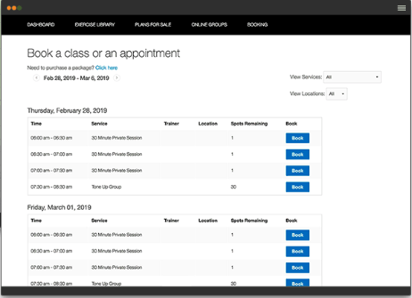 Exercise.com Software - Exercise.com online class booking