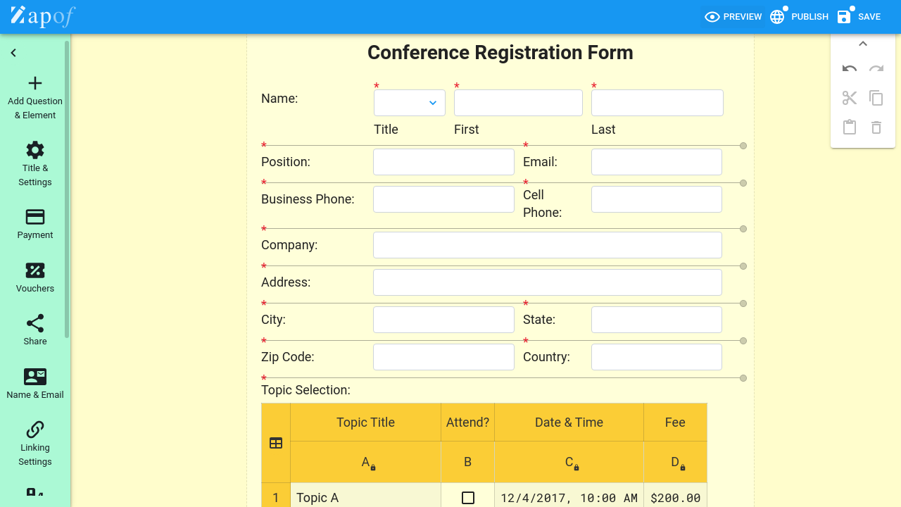 Zapof screenshot: Zapof Form Builder - simple to use and yet powerful, to create beautiful online forms.