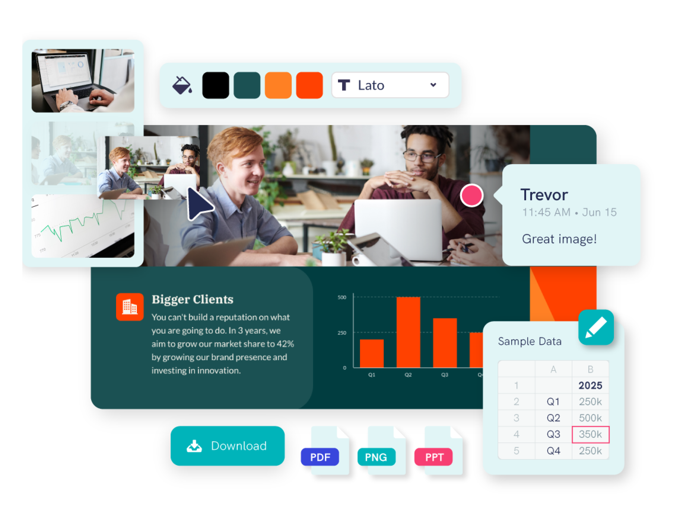 Create professional presentations, make infographics, build reports, and design printables in minutes with Piktochart Visual.