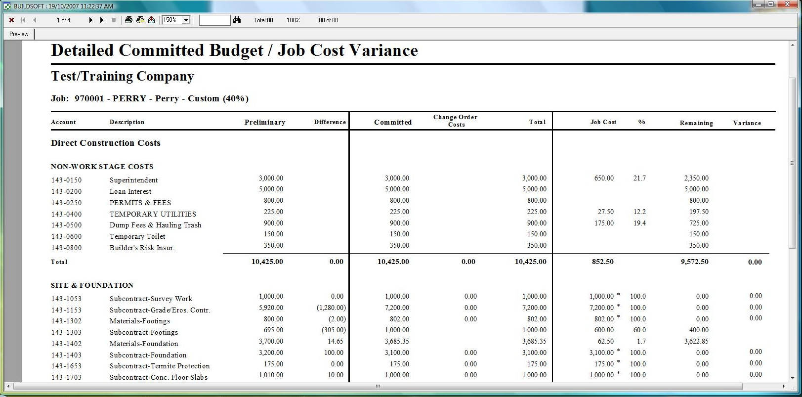 BuildSoft Pro job cost report