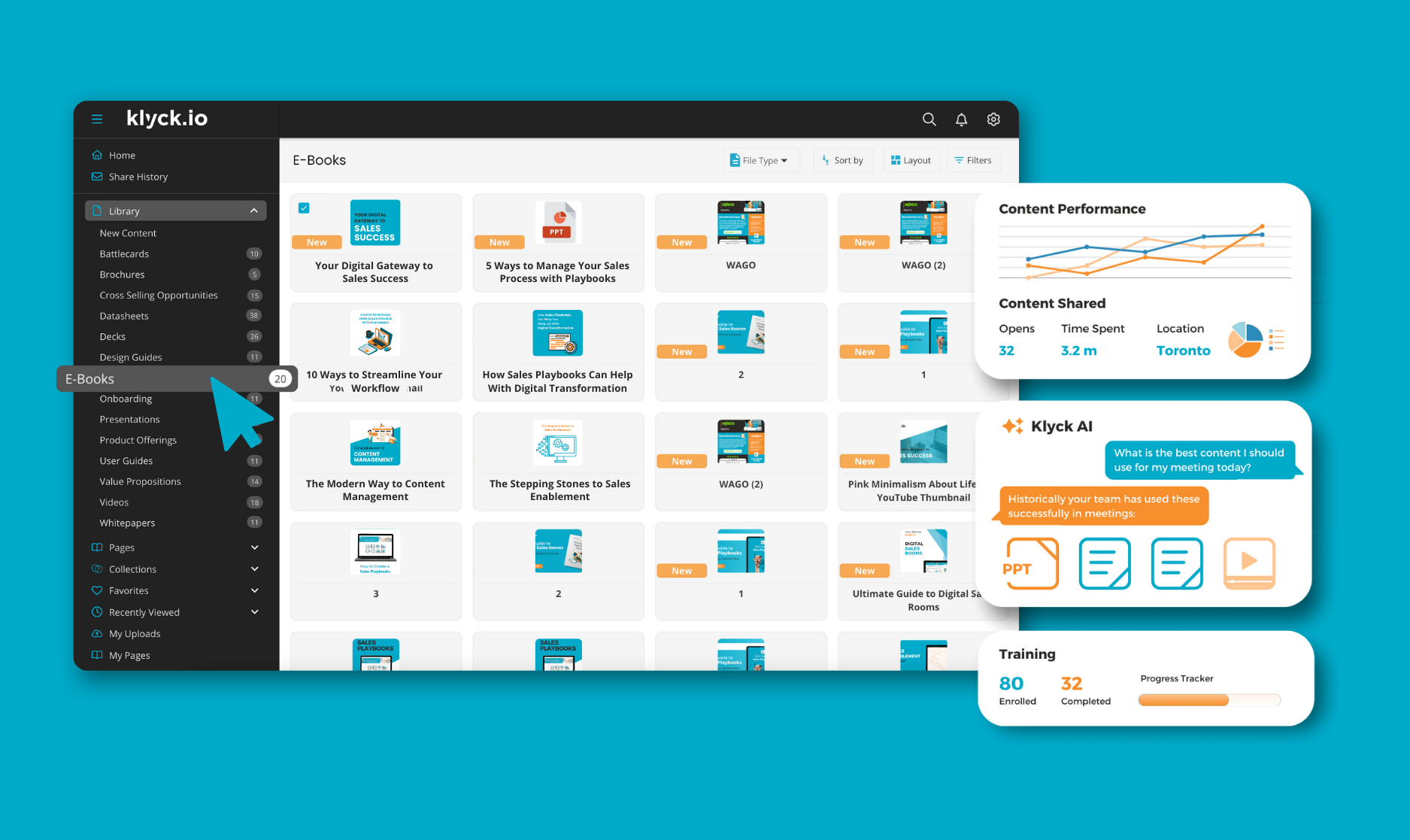 Klyck screenshot: Content library 