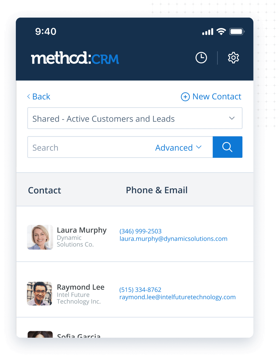 Method:CRM mobile app interface