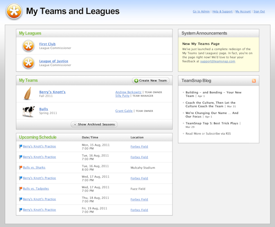 TeamSnap screenshot: TeamSnap enables users to view all of their teams in one place