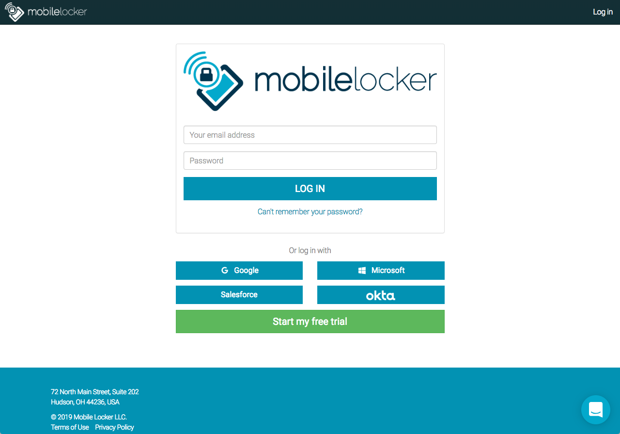 Mobile Locker login page