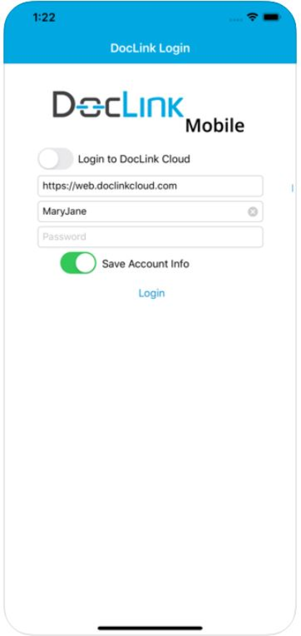 DocLink screenshot: DocLink login page