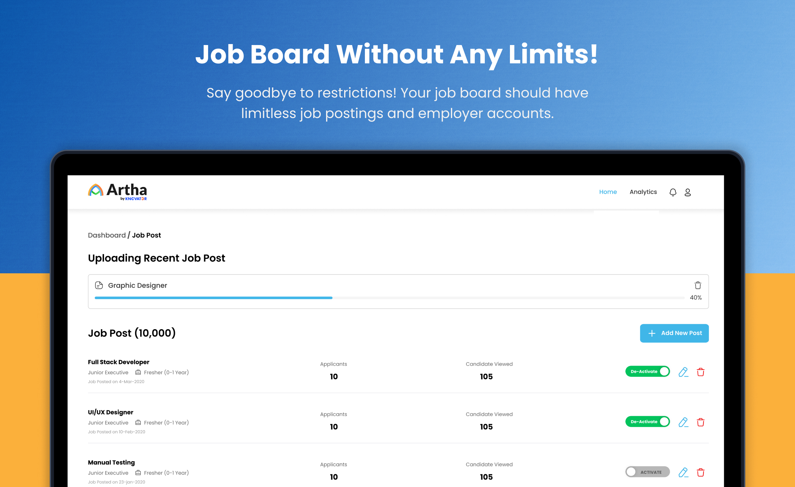 Job Board Without Any Limits!
Say goodbye to restrictions! Your job board should have limitless job postings and employer accounts.