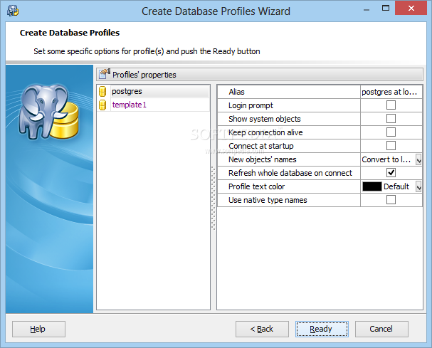PostgreSQL create database profiles