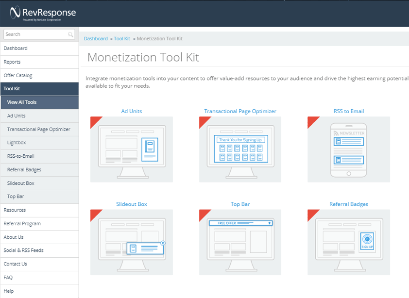 NetLine screenshot: NetLine monetization tool kit