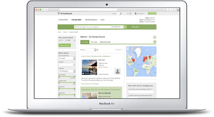 PG Real Estate screenshot: PG Real Estate demo website shown on MacBook Air device