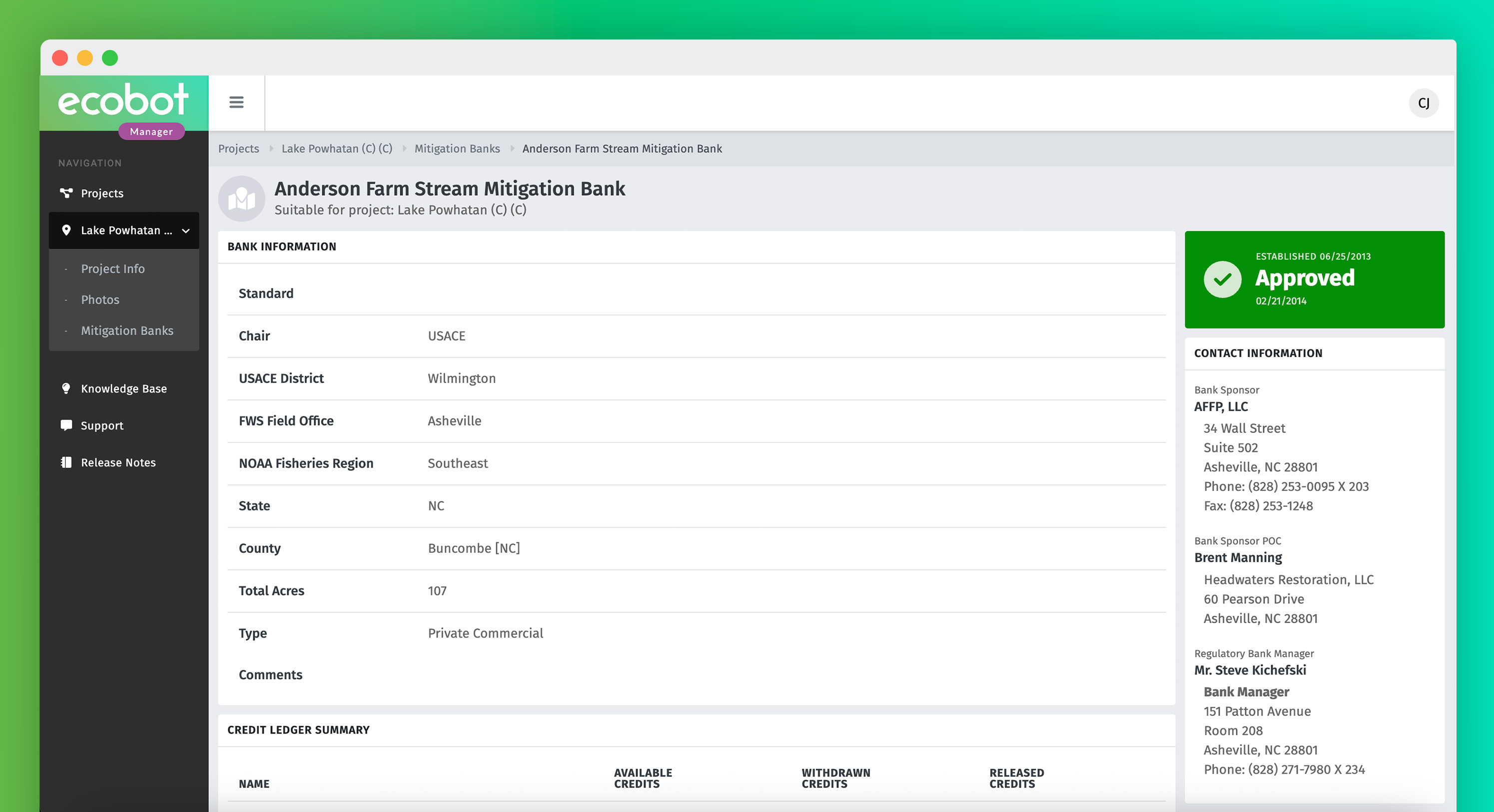 Native integration with RIBITS allows access to Mitigation Banking information at HUC level.
