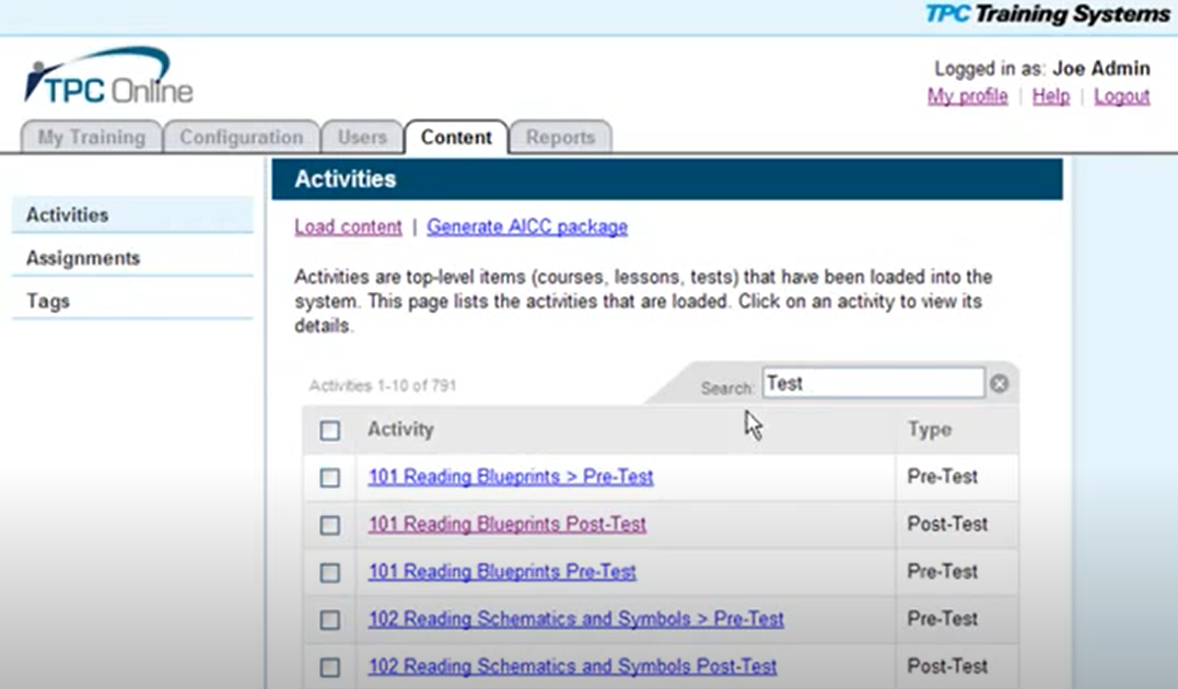TPC Online screenshot: TPC Online activities