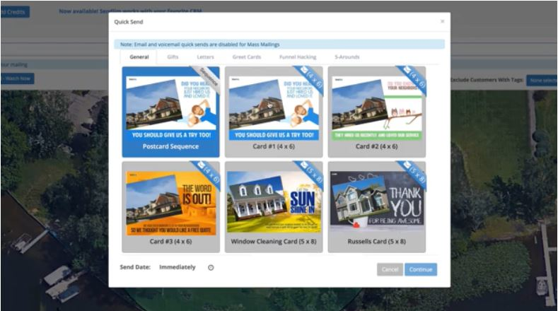 SendJim screenshot: SendJim mailer selection