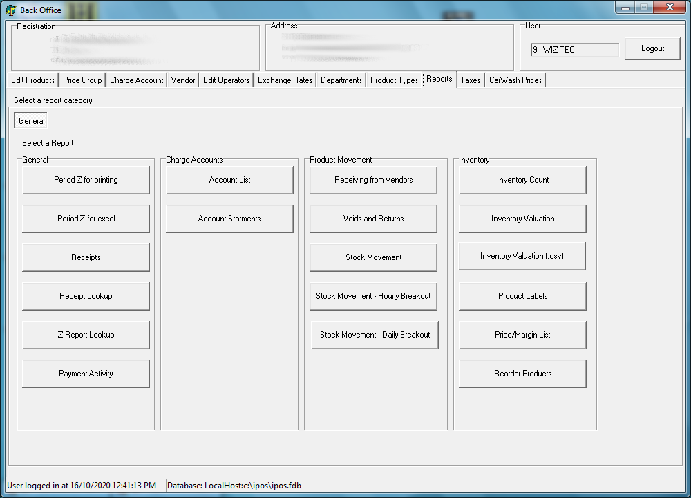 iPOS screenshot: iPOS back-office