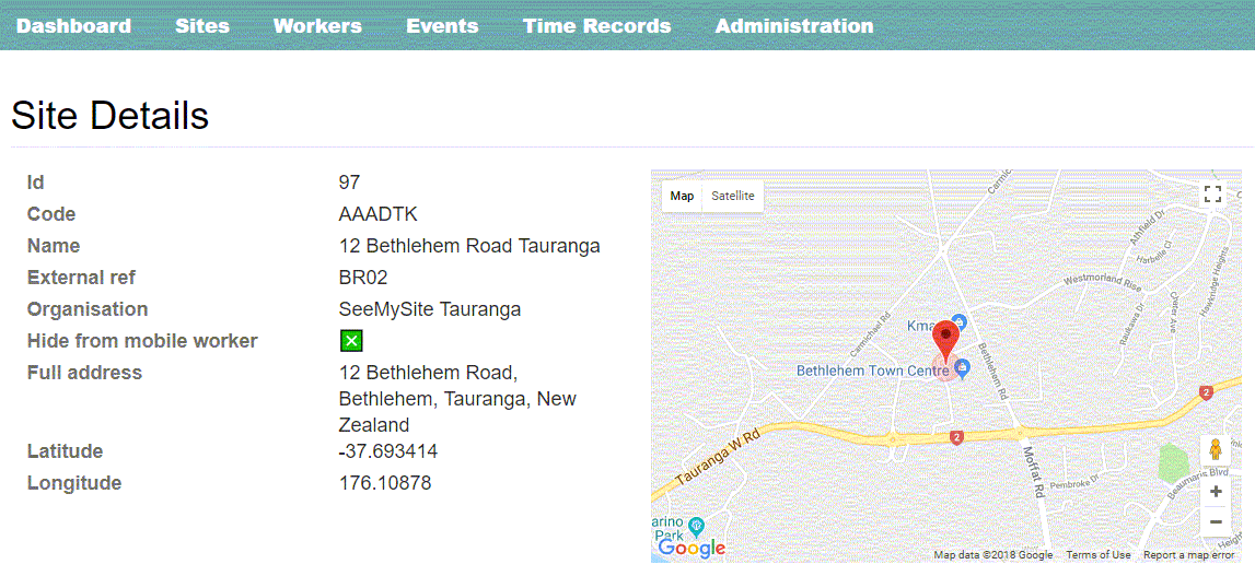 SeeMySite site details with map