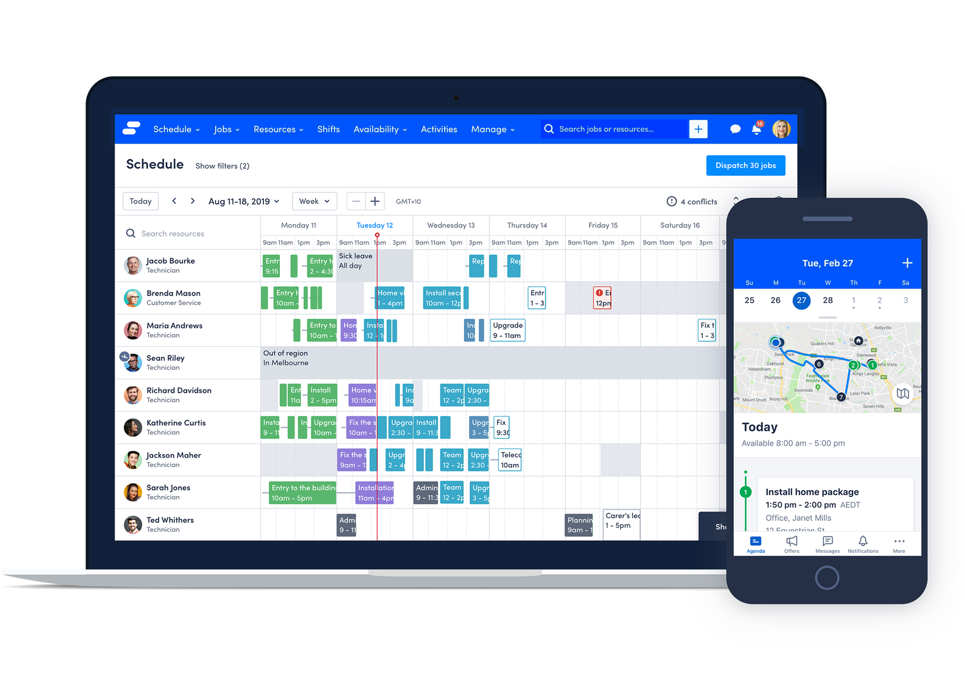 Skedulo offers a powerful web app for schedulers and an easy-to-use mobile app for workers. 