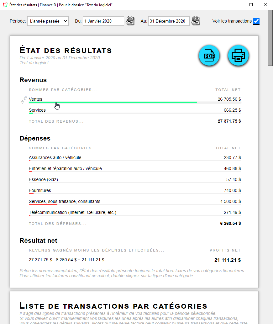 Finance D Software - Votre État des résultats accessible en tout temps pour suivre vos profits.