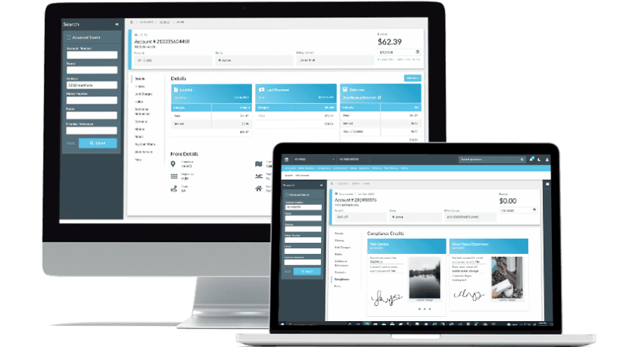 VADAR Systems screenshot: Interface showcasing account details and compliance information