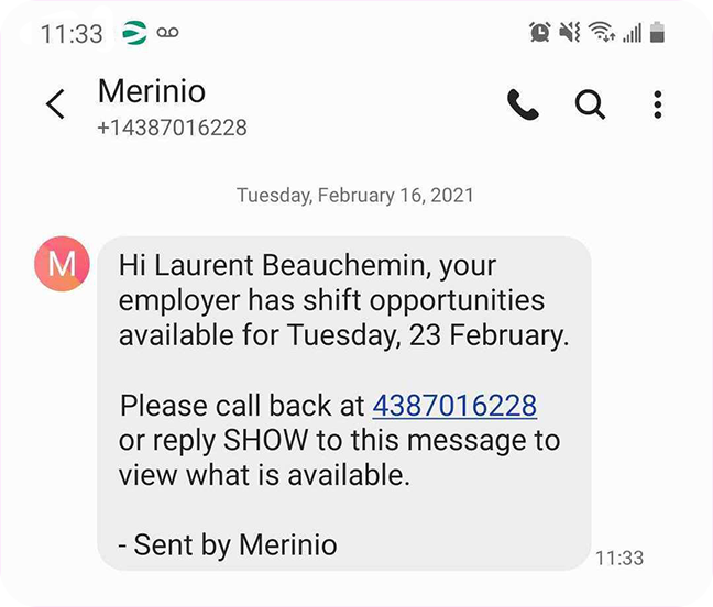 Shift offer SMS