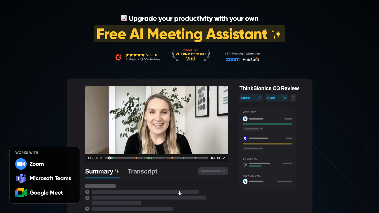 Fathom screenshot: Free AI meeting assistant