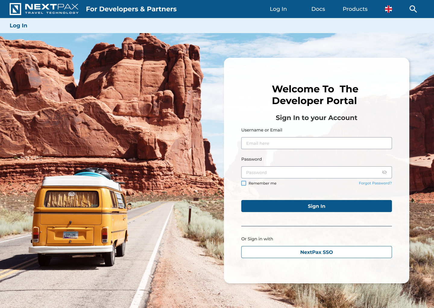 NextPax Channel Management System Software - NextPax Developper portal login page