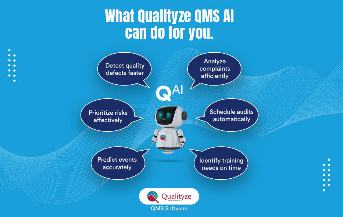 Qualityze AI Assistants automate workflows across critical quality and compliance activities such as Non-Conformances/Corrective and Preventive Actions (NC/CAPA), Audit Management, Complaints Handling, Safety Management, and Analytics. 
