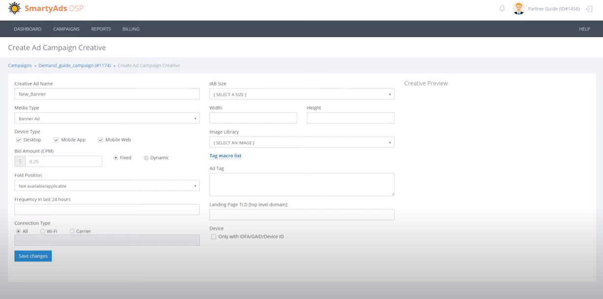 SmartyAds DSP screenshot: SmartyAds DSP adding banners