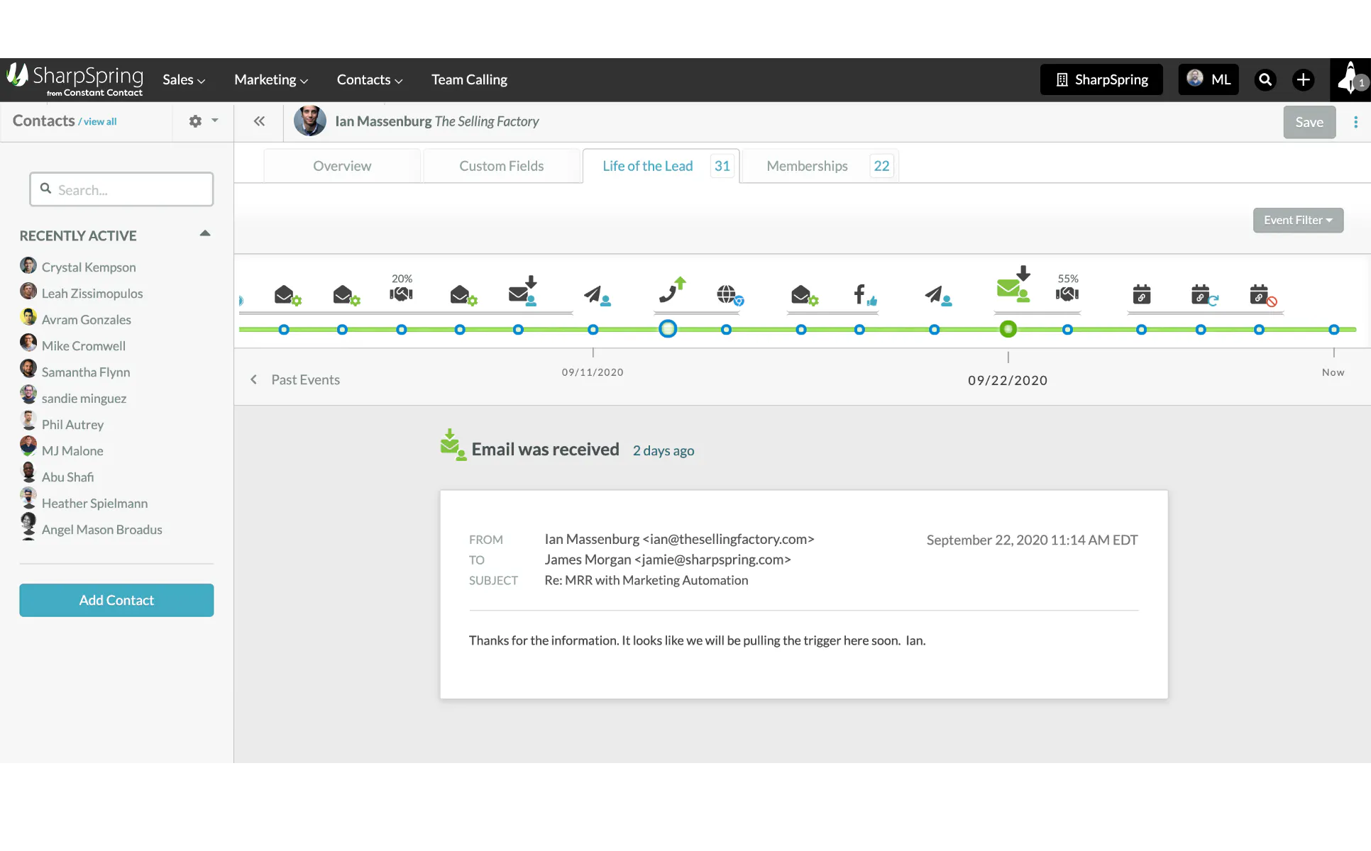 SharpSpring goes beyond the capability of traditional ESPs by providing information on visitors¿ activity after they click through from emails. Know every page visit, form fill-out, webinar sign-up, and white-paper download from email campaigns you send.