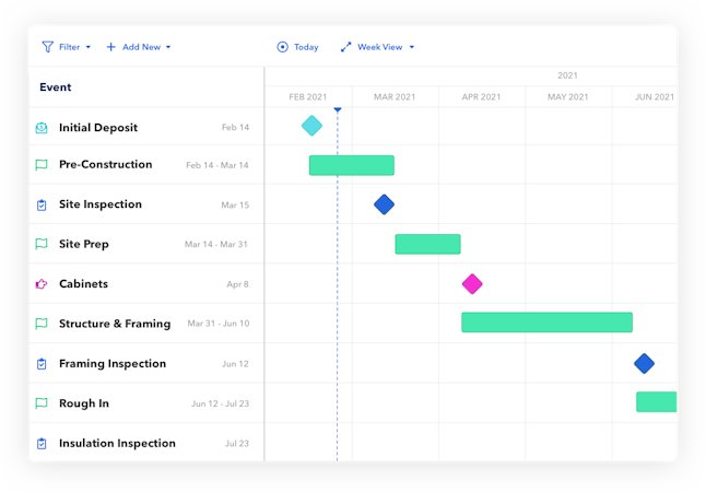 BuildBook screenshot: Drag and drop Gantt chart scheduling