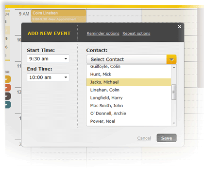 YellowSchedule Software - YellowSchedule's click & create appointment feature that can be customized