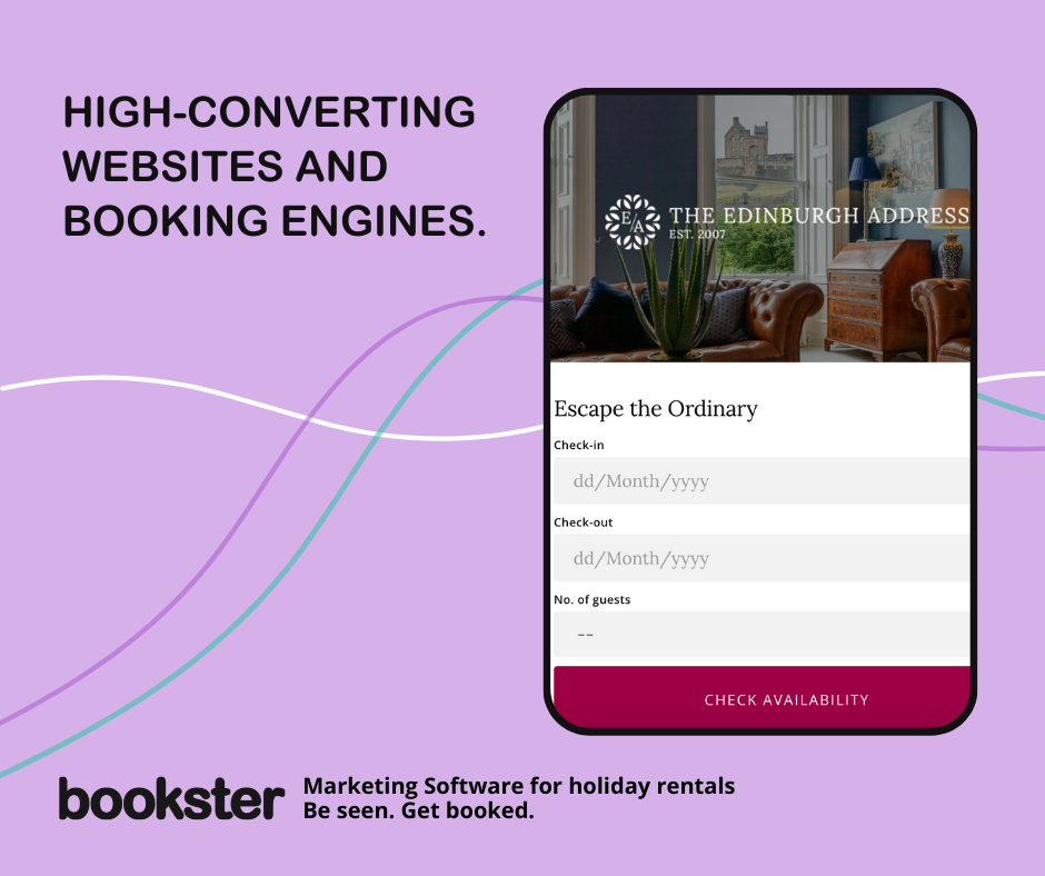 Bookster screenshot: High-converting instant and custom websites for taking direct bookings. You can also use your own website with our booking engine. 