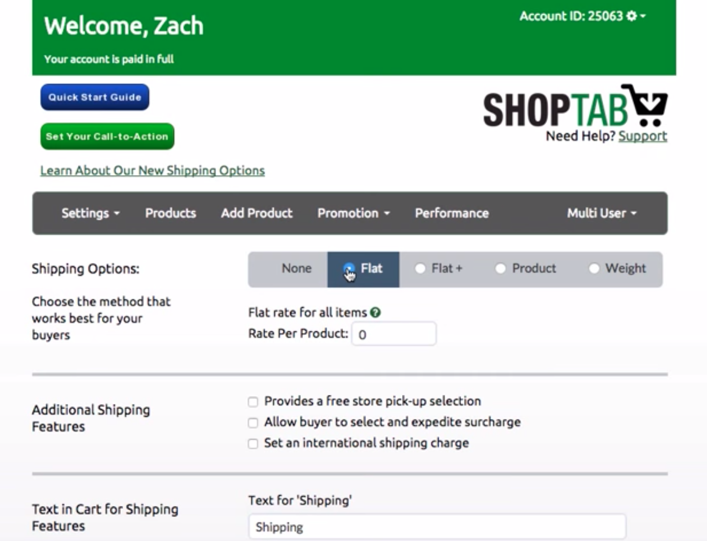 ShopTab shipping rate management
