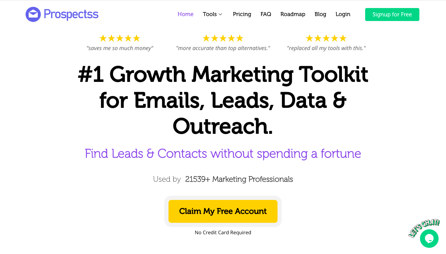 Prospectss screenshot: prospectss.com landing page