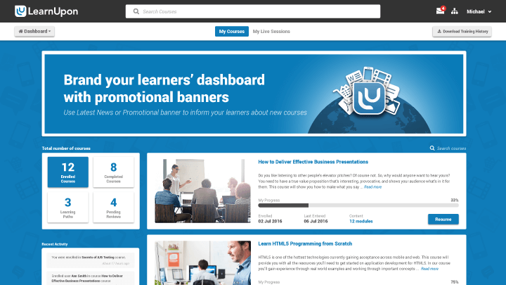 LearnUpon Software - Brand the learner's dashboard with promotional banners
