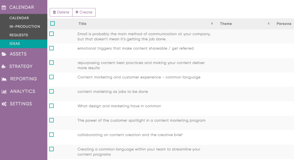 Mintent Software - Ideas for content can be created and stored in Mintent