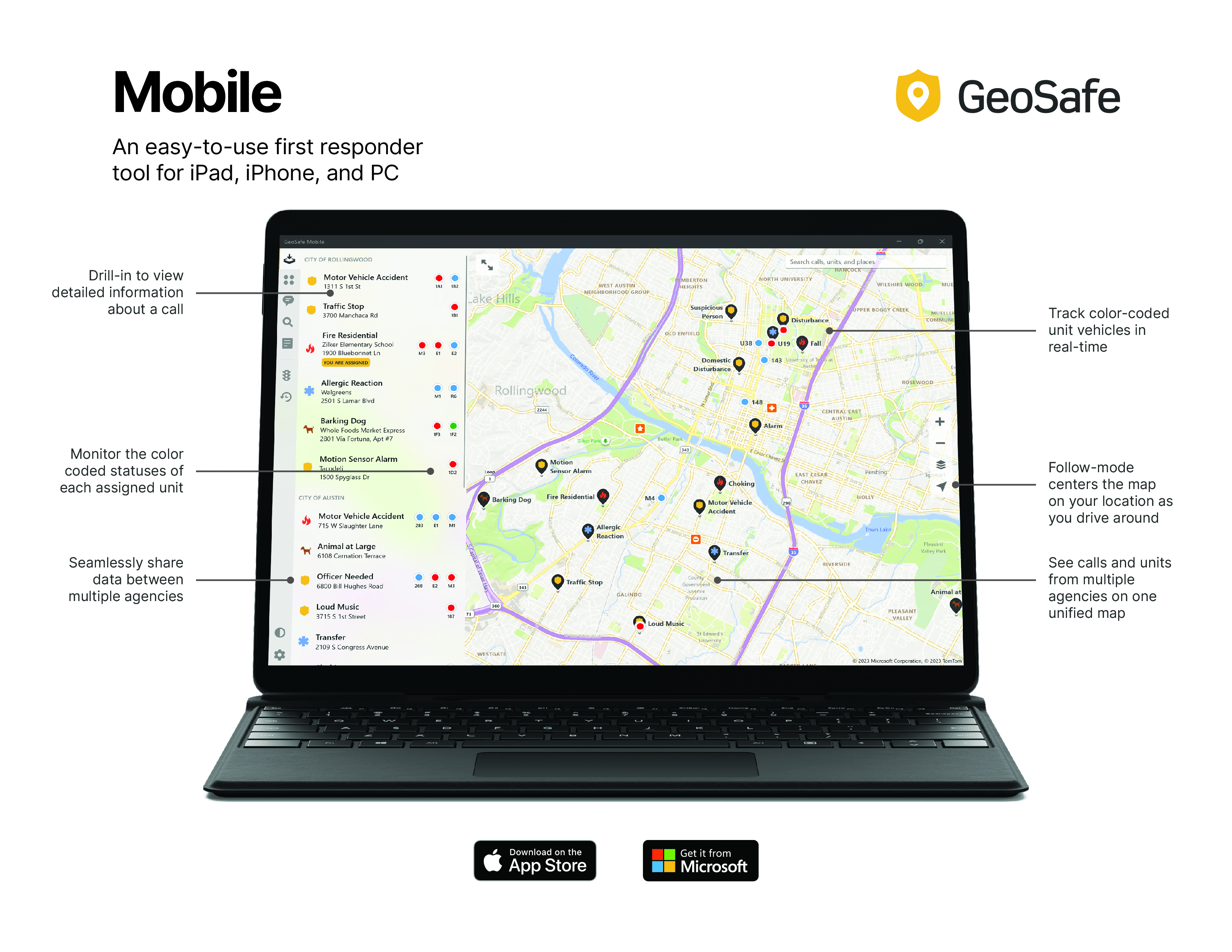 GeoSafe screenshot: GeoSafe tracking of responder units