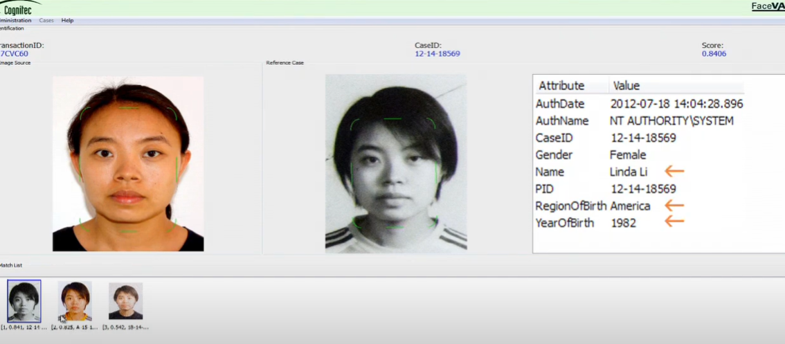 FaceVACS screenshot: FaceVACS detect clerical errors