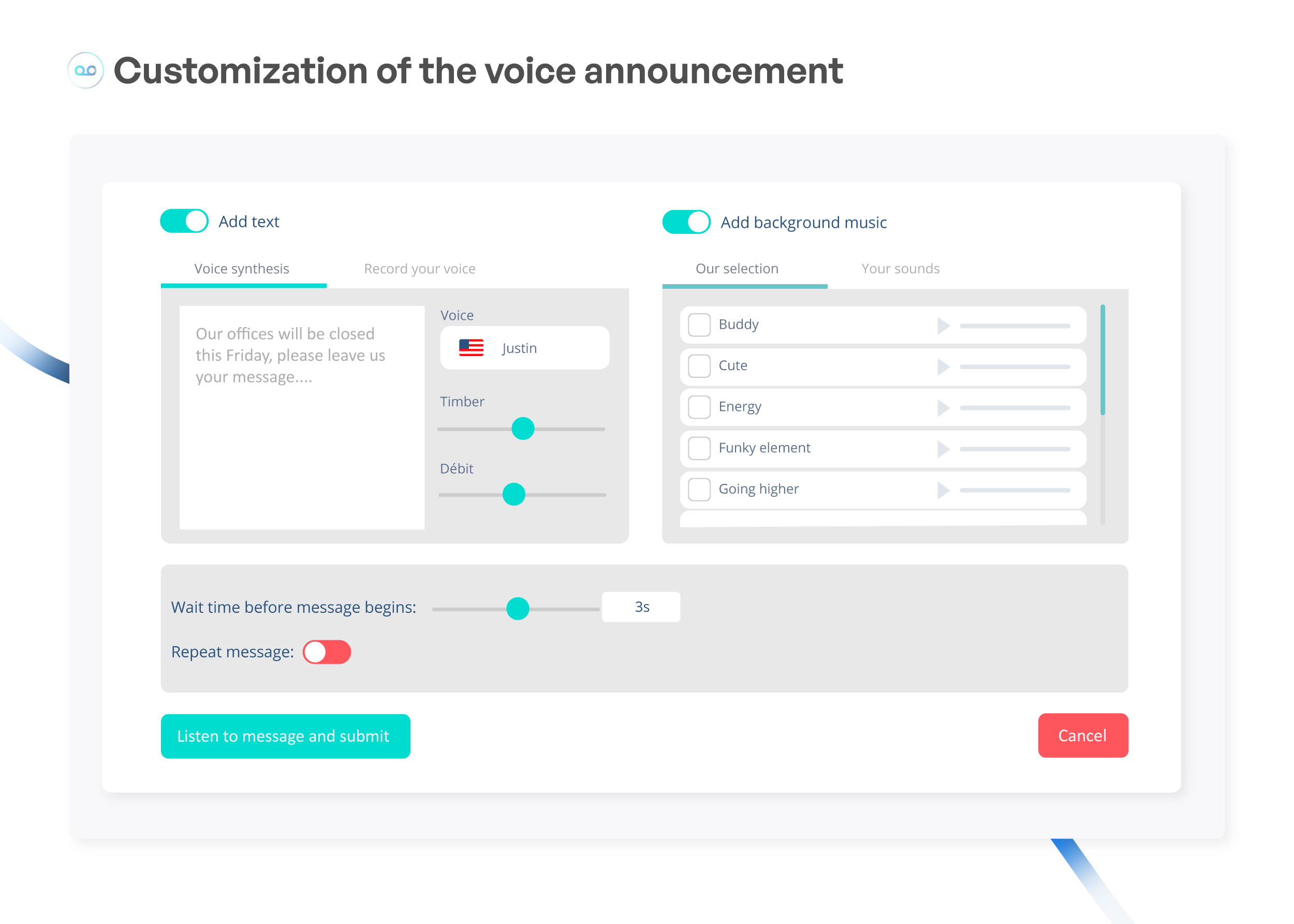 Ringover Software - Customize voice announcement
