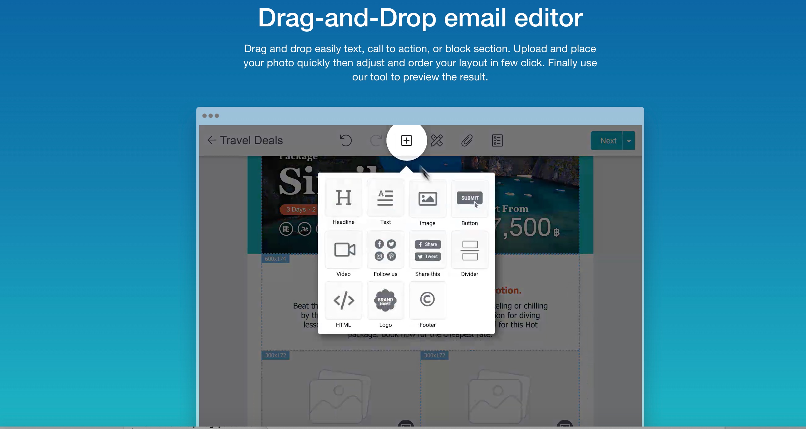 Taximail screenshot: Drag-and-Drop Email Editor