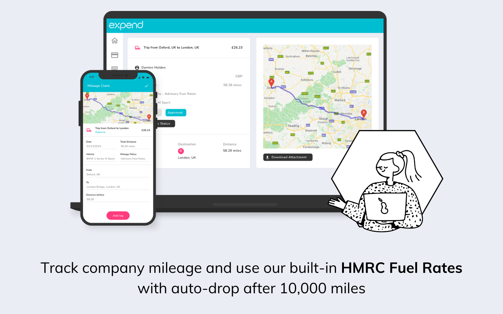 Expend Software - Track company mileage while on the go, and use our built-in HMRC Fuel Rates with automatic rate drop after 10,000 miles, or set custom rates for employees to use.