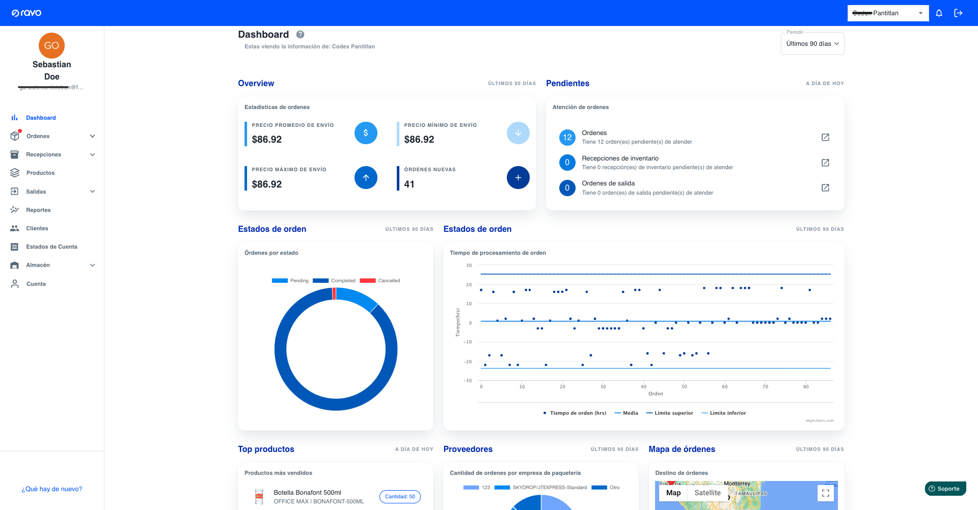 Rayo screenshot: Dashboard