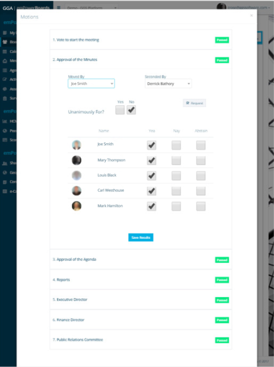 emPower Digital Boardroom Platform motions screenshot