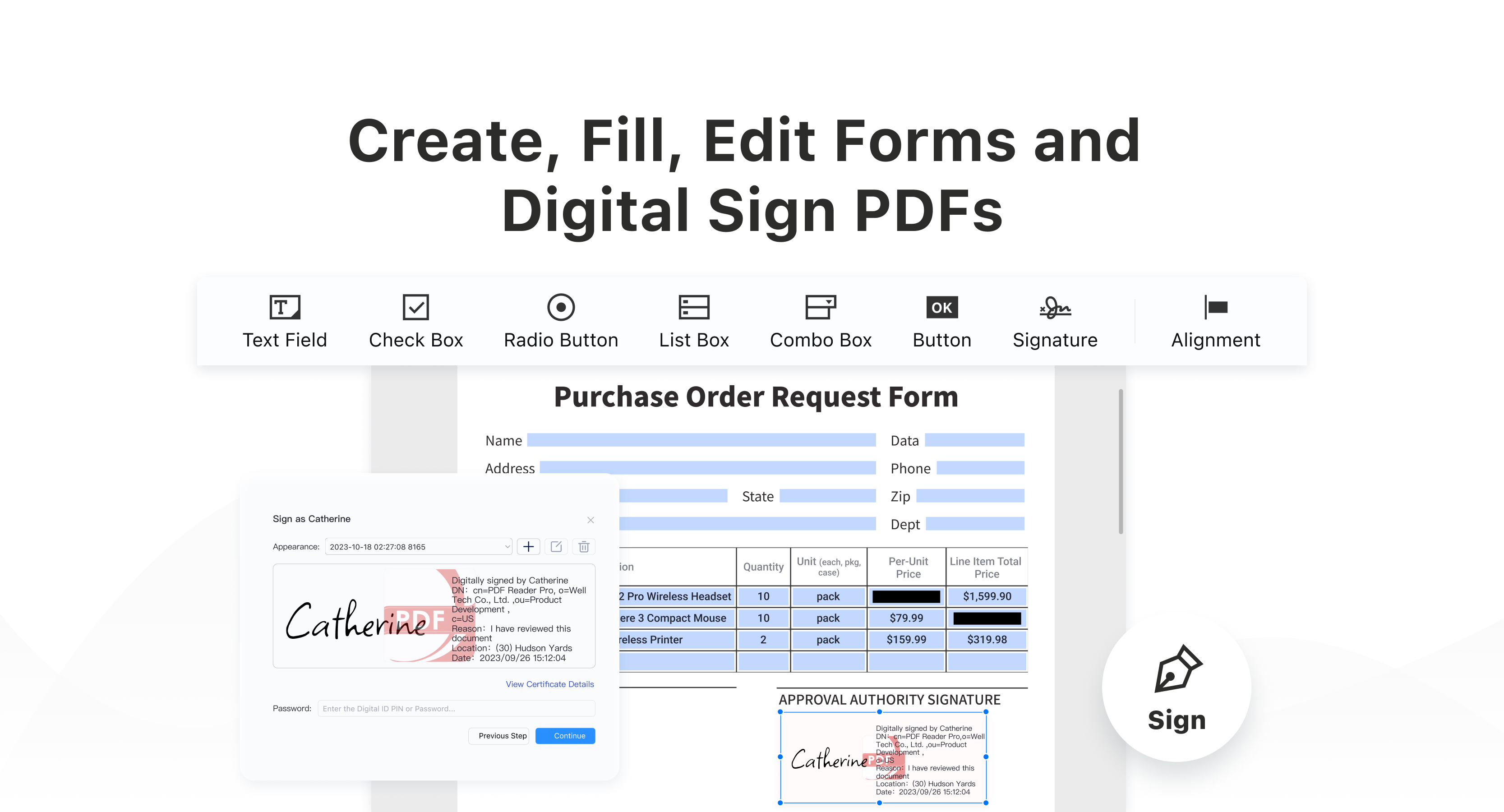 Create & Fill Form, Digital Signature