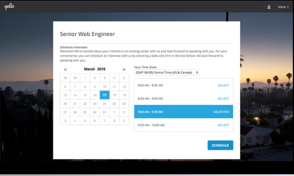 Yello screenshot: Yello interview scheduling screenshot