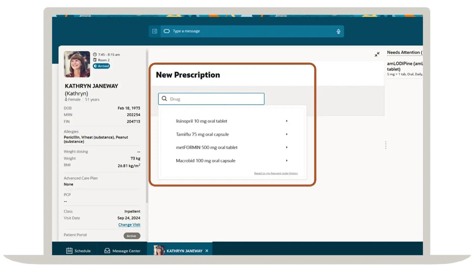 Oracle Health EHR screenshot: Oracle Health EHR new prescription