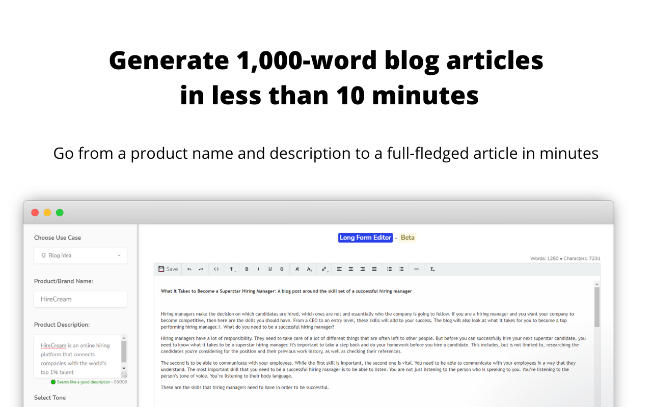 Generate a blog article using AI in minutes