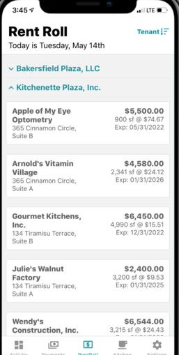 Leasecake rent roll screenshot