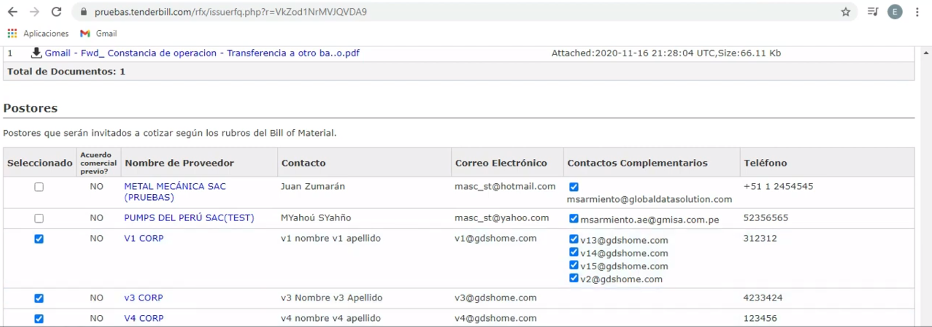 Tenderbill screenshot: Tenderbill bidders